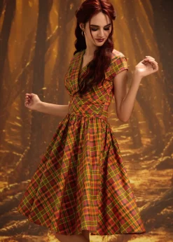 Orange Plaid Greta Dress Clearance