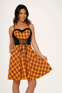 Orange Plaid Swing Dress Outlet