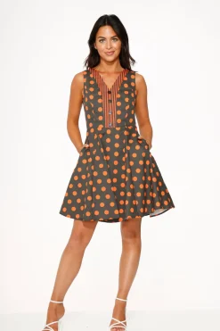 Orange Polka Dot Swing Mini Dress Discount