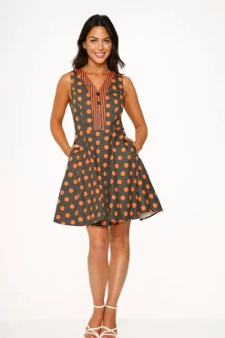Orange Polka Dot Swing Mini Dress Discount