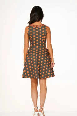 Orange Polka Dot Swing Mini Dress Discount