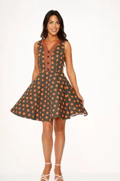 Orange Polka Dot Swing Mini Dress Discount