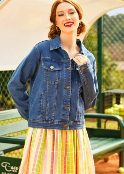 Over the Rainbow Denim Jacket Faded Sky Medium Wash Discount