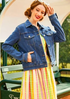 Over the Rainbow Denim Jacket Faded Sky Medium Wash Discount