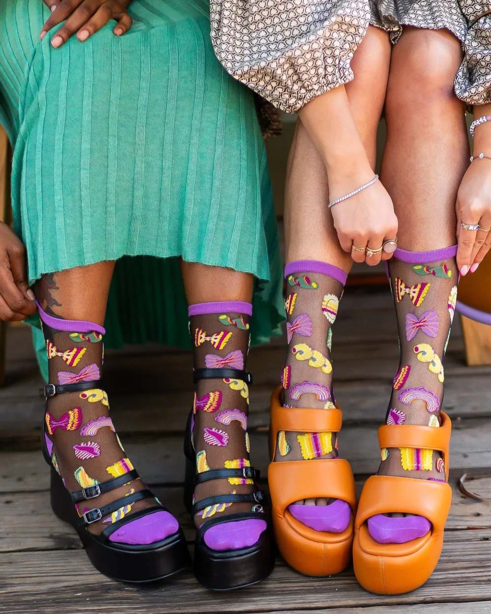 Pasta Lover Black Sheer Crew Sock Sale