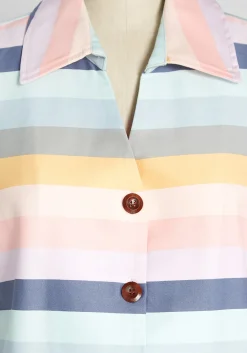 Collectif Pastel Sunsets Button-Up Shirt Rainbow Stripes Hot