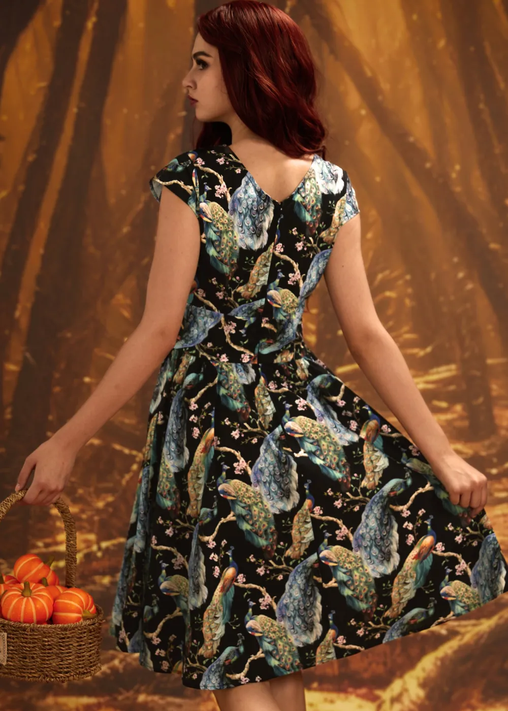 Peacock on Branches Greta Dress Hot