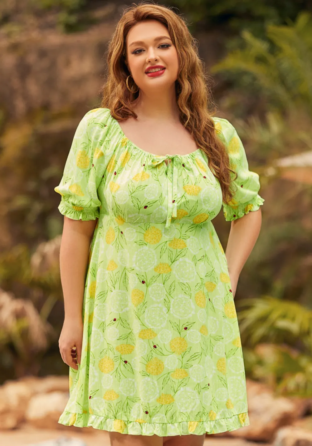 ModCloth Picnic in Paradise Babydoll Dress Dandy Floral Mint Best