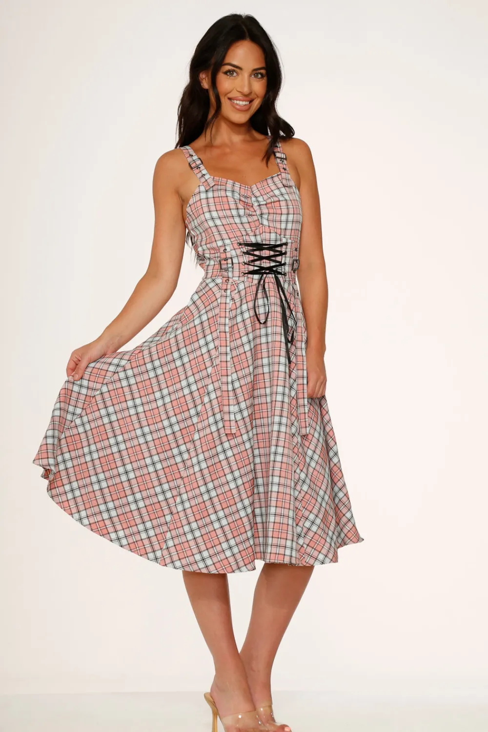 Pink Plaid Swing Dress Hot