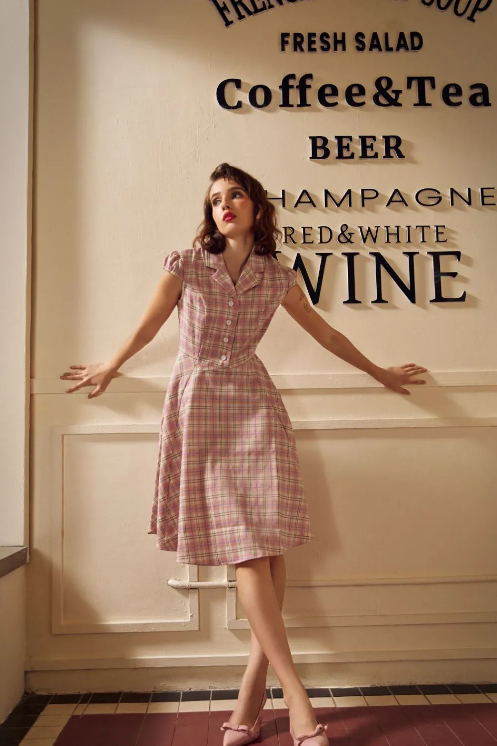 Plaid Swing Dress Pink Clearance