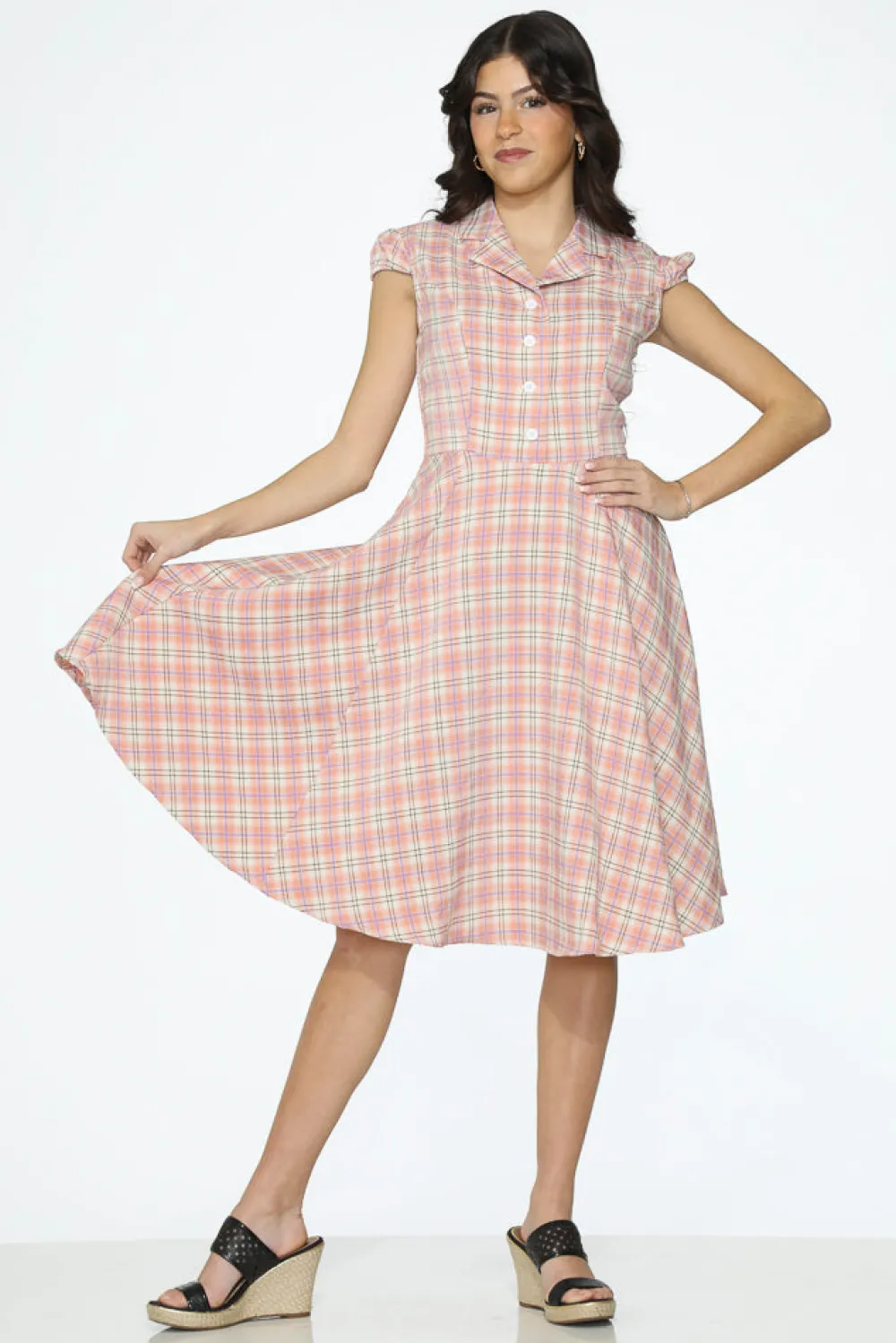 Plaid Swing Dress Pink Clearance
