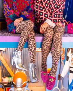 Pink Pop Leopard Print Sheer Tights Clearance