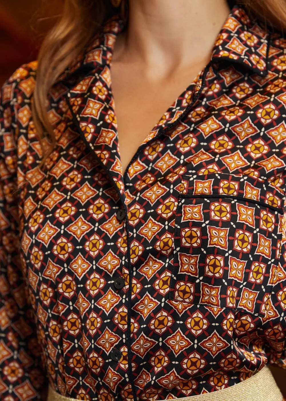 BTC Playful Past Long Sleeve Blouse Golden Hour Geo Clearance