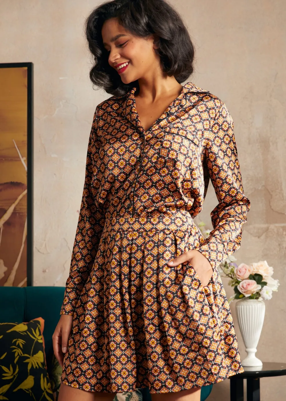 BTC Playful Past Long Sleeve Blouse Golden Hour Geo Clearance