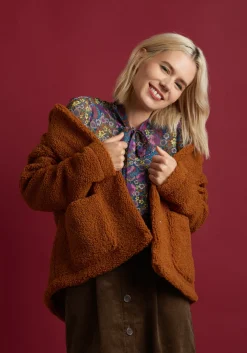 ModCloth Plush On You Teddy Jacket Brown Sale