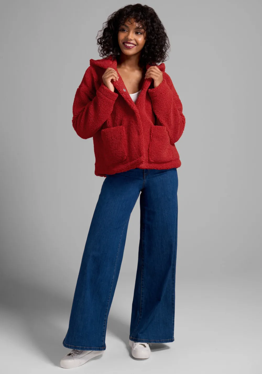 ModCloth Plush On You Teddy Jacket Red Teddy Online