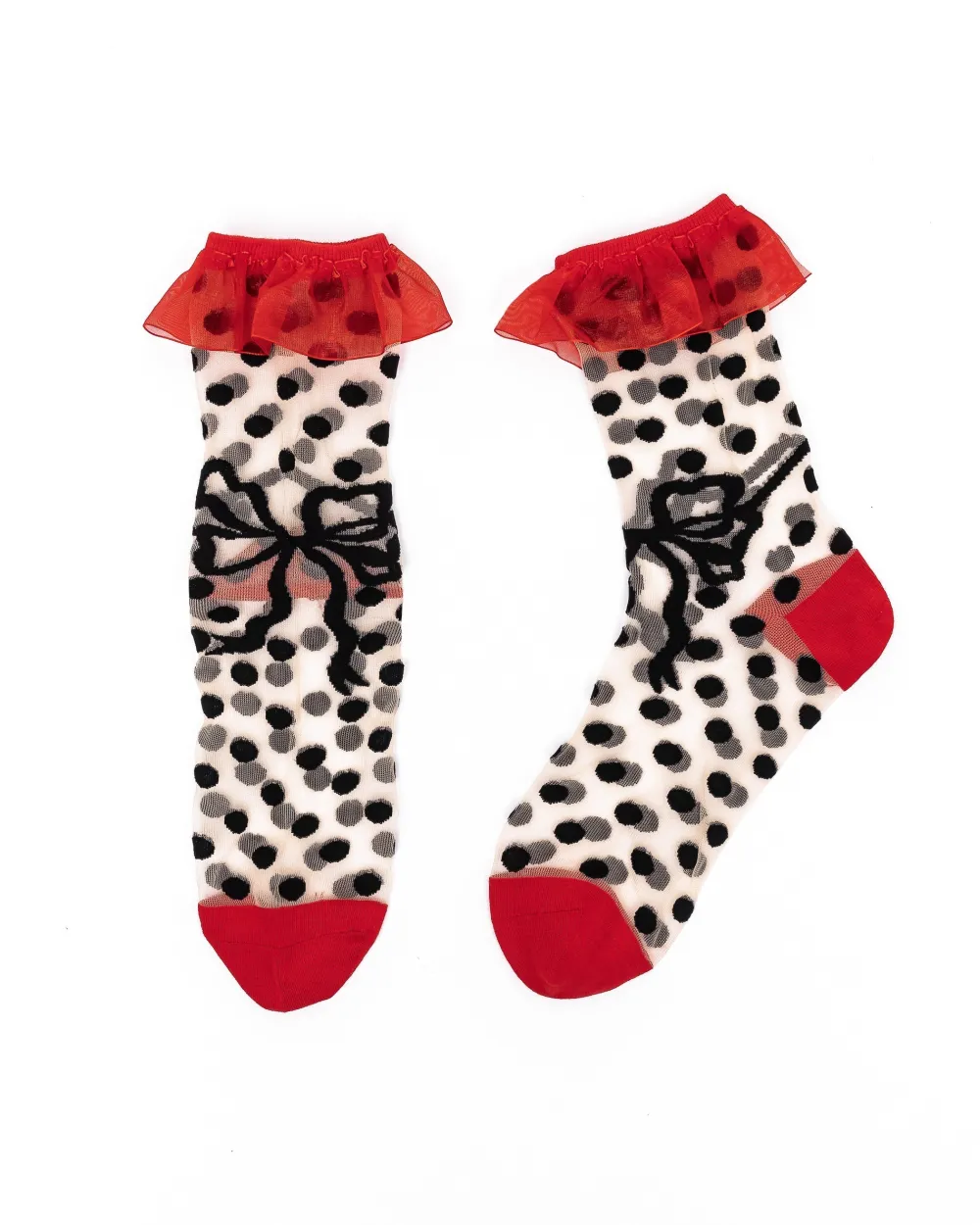 Polka Dot Bow Ruffle Sheer Crew Sock Online