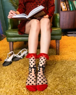 Polka Dot Bow Ruffle Sheer Crew Sock Online