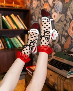 Polka Dot Bow Ruffle Sheer Crew Sock Online