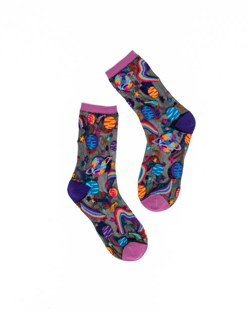 Pop Art Planets Black Sheer Crew Sock Best