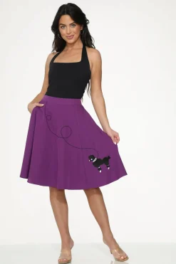Black Embroidered Poodle Swing Skirt Purple Clearance