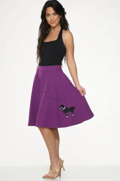 Black Embroidered Poodle Swing Skirt Purple Clearance