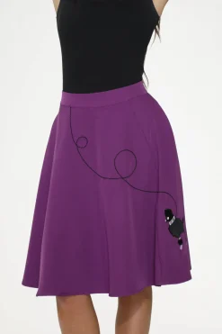 Black Embroidered Poodle Swing Skirt Purple Clearance
