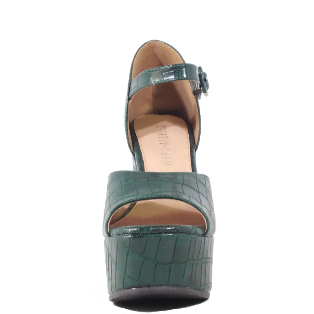 Quill Croco Platform Heels GREEN Sale
