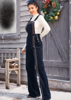 EZ Apparel Rainbow With Me Corduroy Overalls Navy