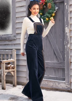 EZ Apparel Rainbow With Me Corduroy Overalls Navy