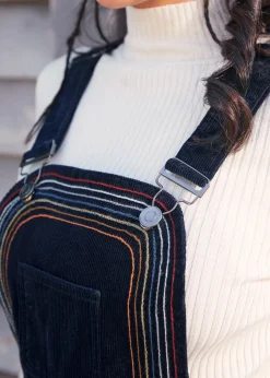 EZ Apparel Rainbow With Me Corduroy Overalls Navy