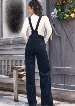 EZ Apparel Rainbow With Me Corduroy Overalls Navy