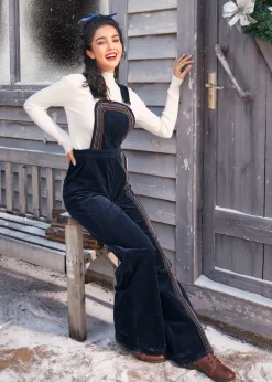 EZ Apparel Rainbow With Me Corduroy Overalls Navy