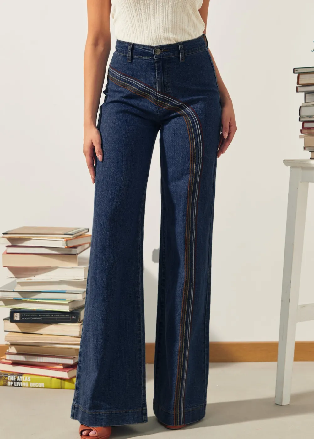 EZ Apparel Rainbow With Me Wide-Leg Jeans Dark Wash New