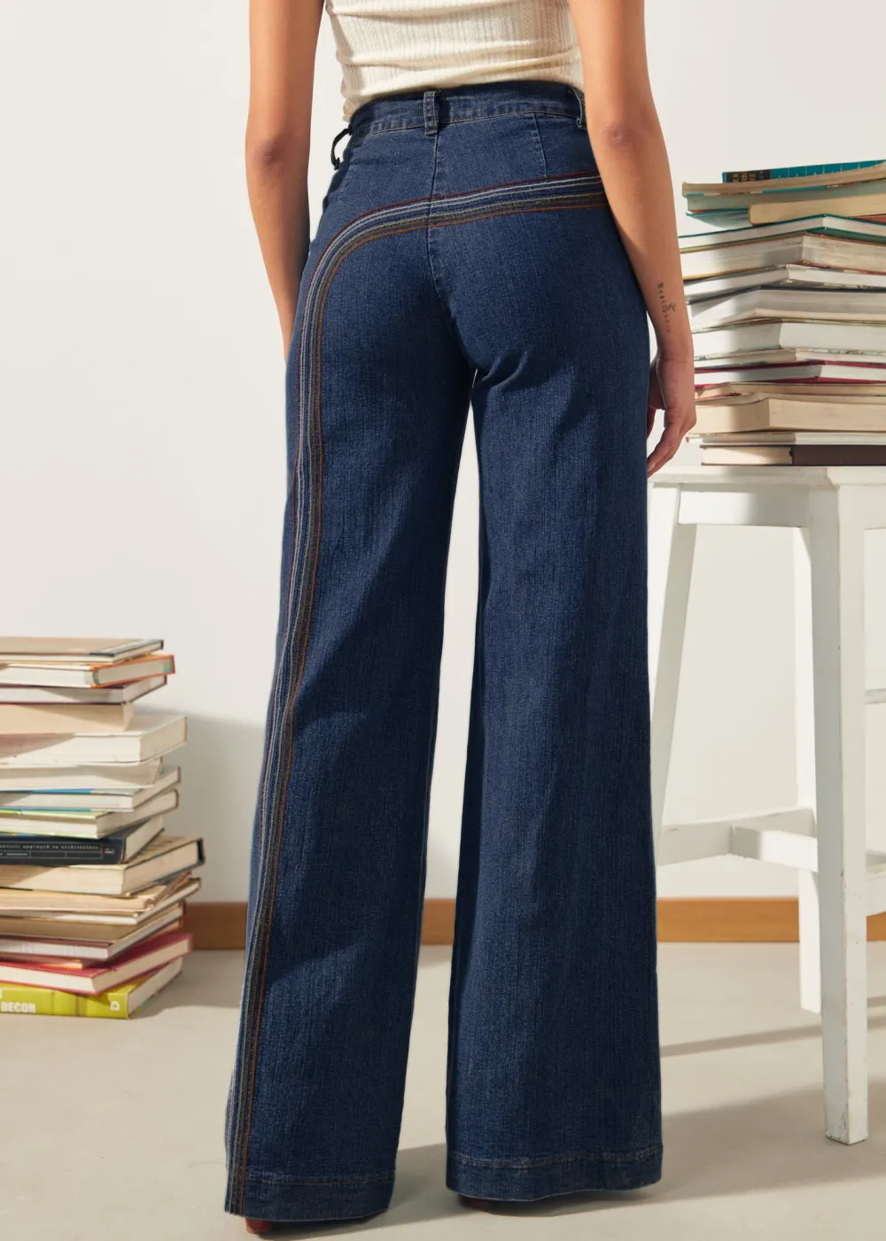 EZ Apparel Rainbow With Me Wide-Leg Jeans Dark Wash New