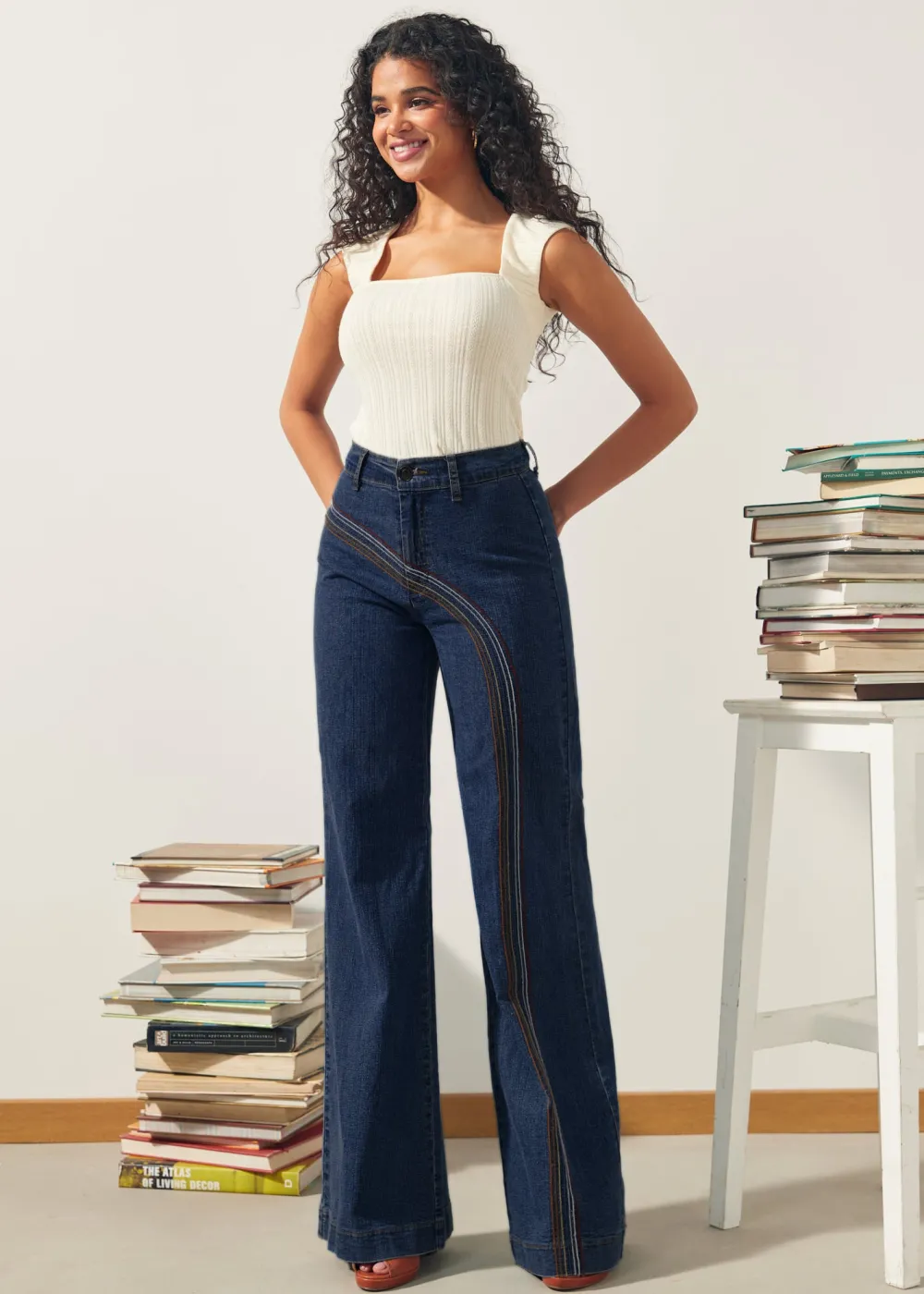 EZ Apparel Rainbow With Me Wide-Leg Jeans Dark Wash New