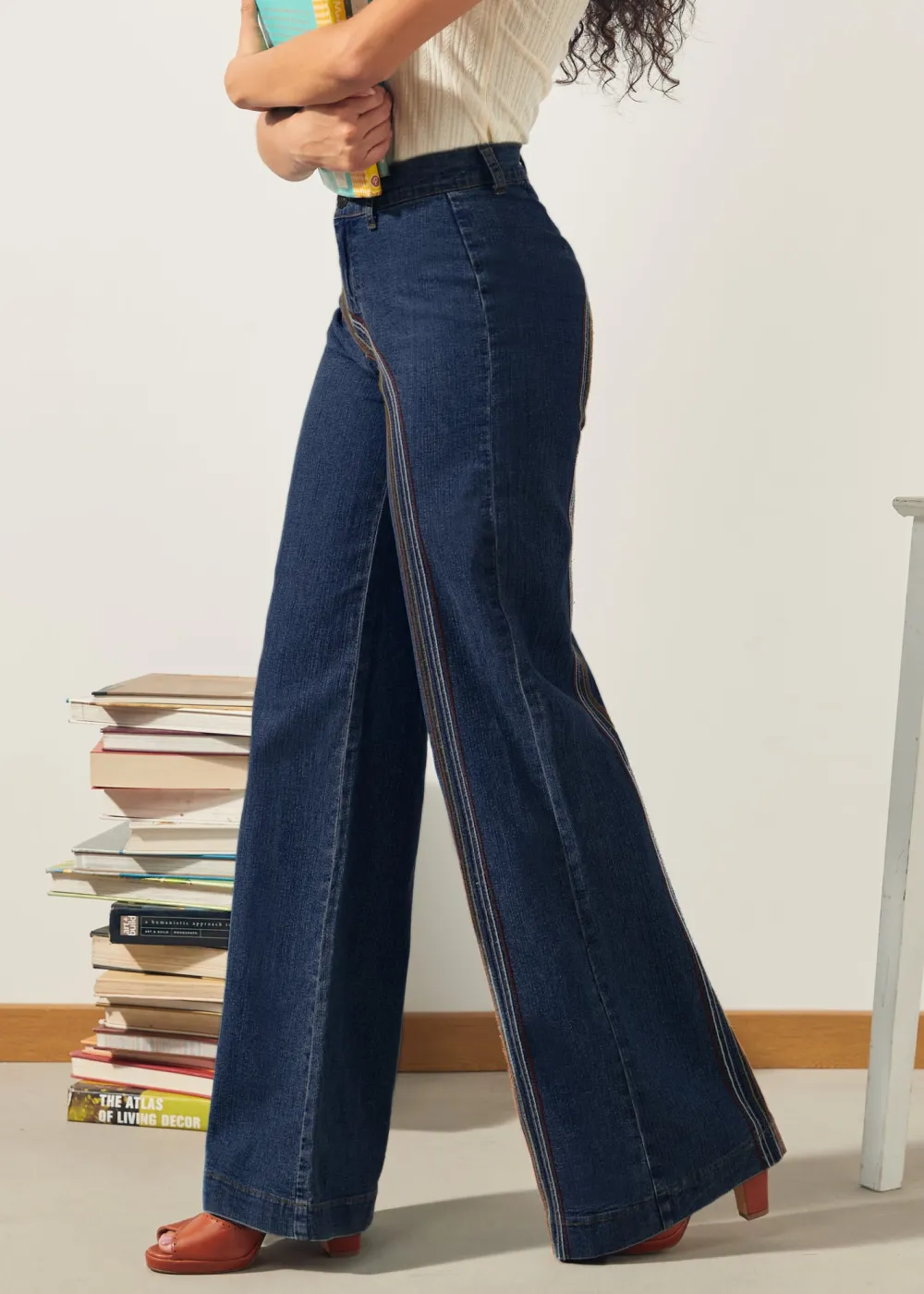 EZ Apparel Rainbow With Me Wide-Leg Jeans Dark Wash New