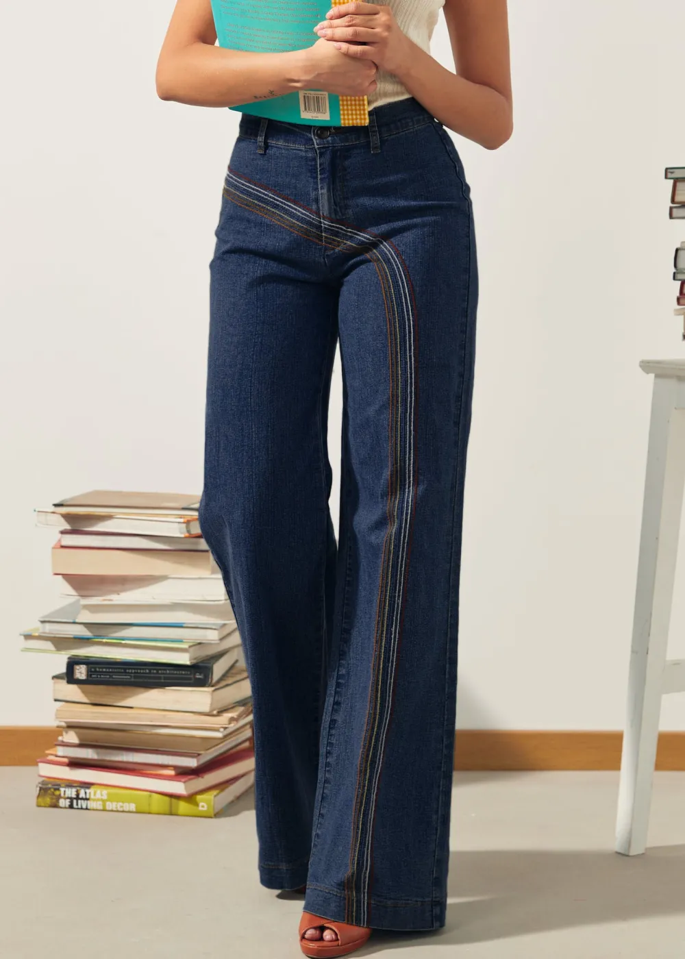 EZ Apparel Rainbow With Me Wide-Leg Jeans Dark Wash New