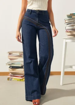 EZ Apparel Rainbow With Me Wide-Leg Jeans Dark Wash New