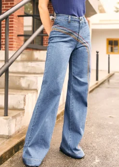 EZ Apparel Rainbow With Me Wide-Leg Jeans Medium Wash Clearance