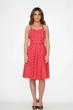 Red & White Polka Dot Halter Dress Clearance