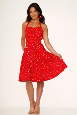 Candy Halter Swing Dress Red New