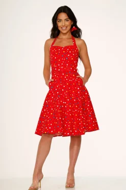 Candy Halter Swing Dress Red New