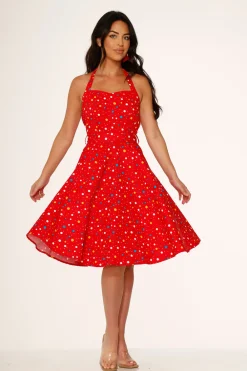 Candy Halter Swing Dress Red New