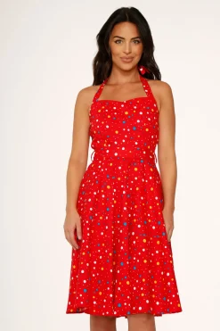 Candy Halter Swing Dress Red New