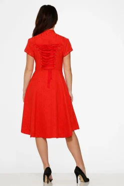 Red Jacquard Battalion Swing Dress Outlet