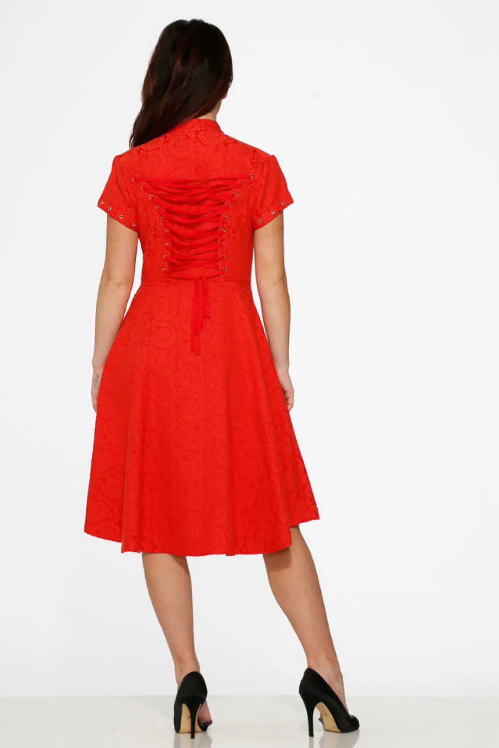 Red Jacquard Battalion Swing Dress Outlet