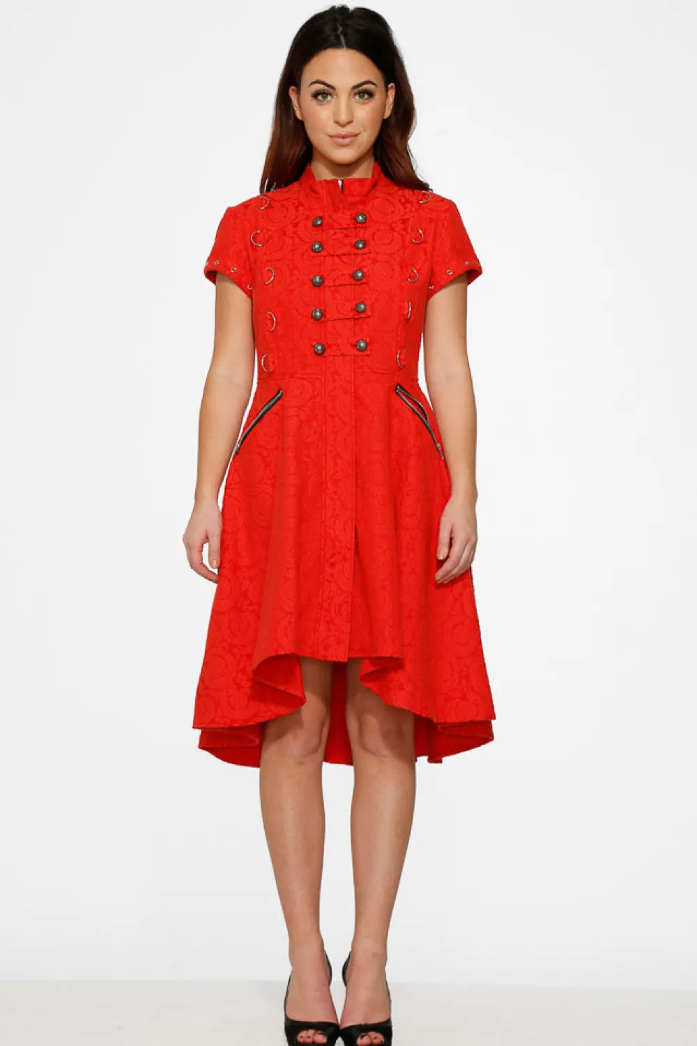 Red Jacquard Battalion Swing Dress Outlet