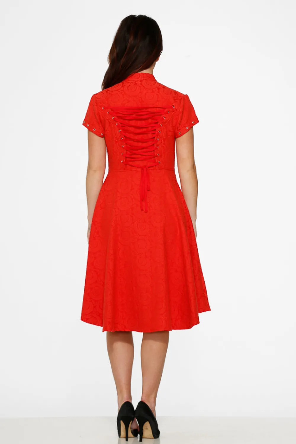 Red Jacquard Battalion Swing Dress Outlet