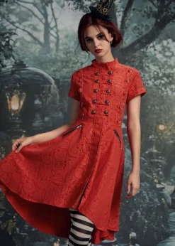 Red Jacquard Battalion Swing Dress Outlet